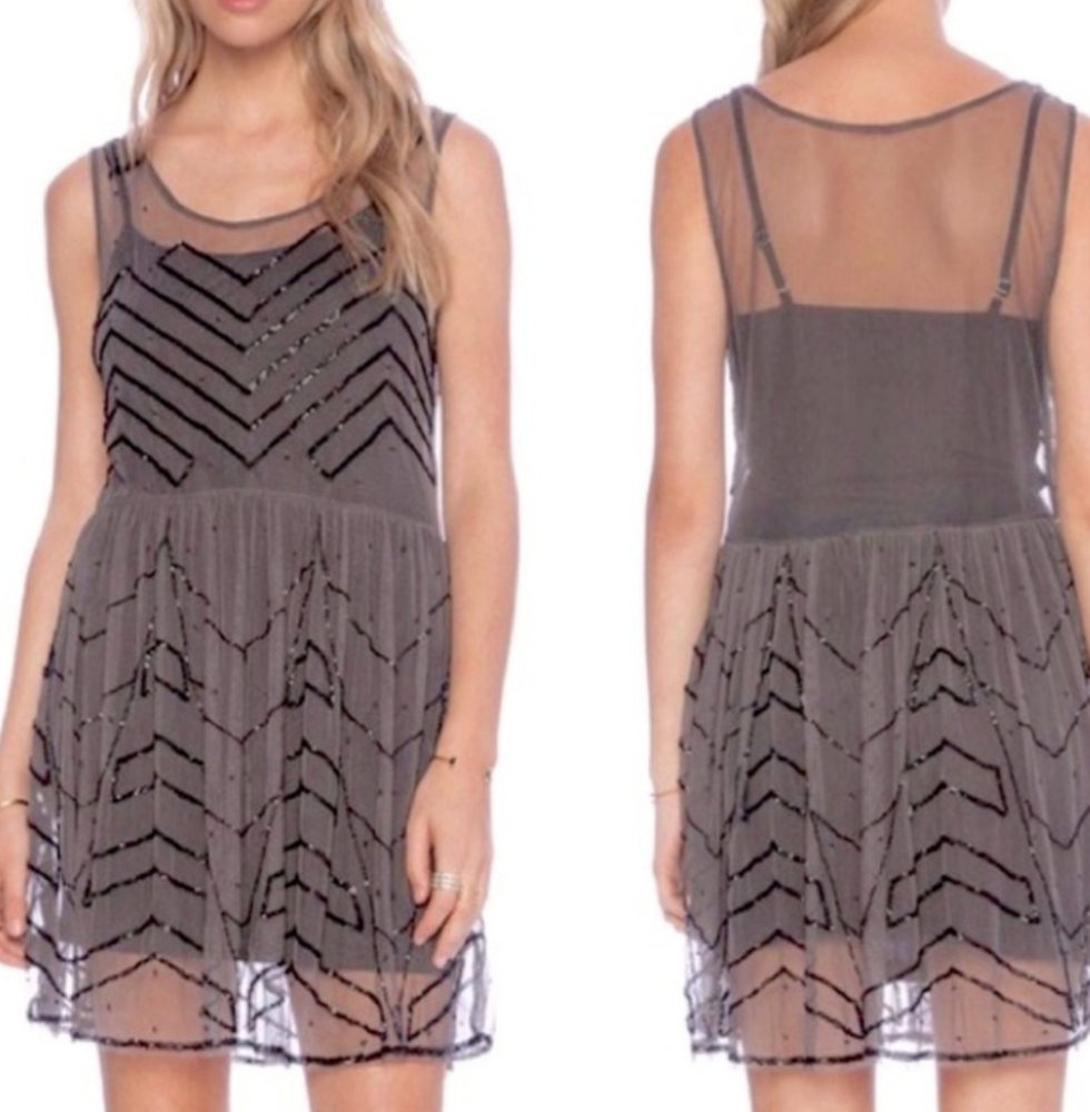 Free People‎ Beaded Cocktail Dress, Mesh overlay